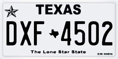 TX license plate DXF4502