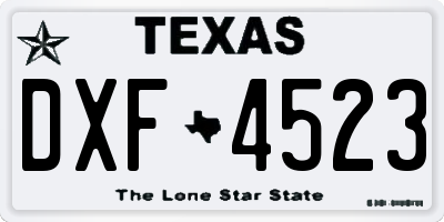 TX license plate DXF4523
