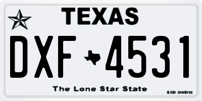 TX license plate DXF4531