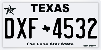 TX license plate DXF4532