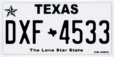 TX license plate DXF4533