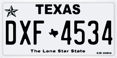 TX license plate DXF4534