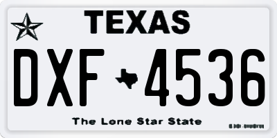 TX license plate DXF4536