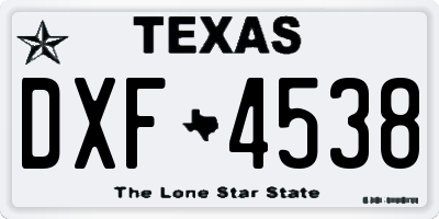TX license plate DXF4538