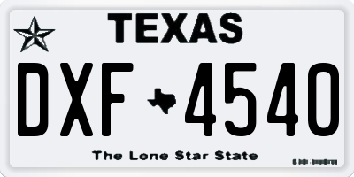 TX license plate DXF4540