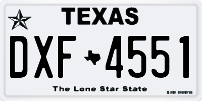 TX license plate DXF4551