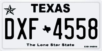 TX license plate DXF4558