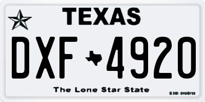 TX license plate DXF4920