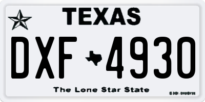 TX license plate DXF4930