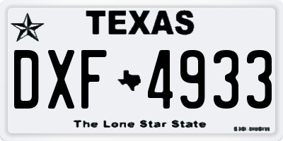 TX license plate DXF4933