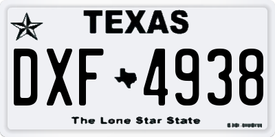 TX license plate DXF4938