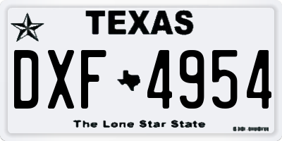 TX license plate DXF4954