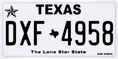 TX license plate DXF4958