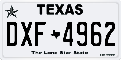 TX license plate DXF4962