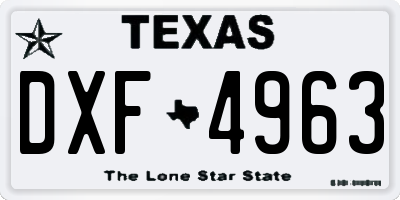 TX license plate DXF4963