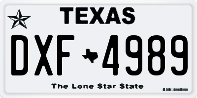 TX license plate DXF4989