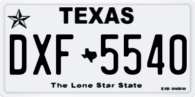 TX license plate DXF5540