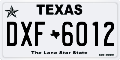 TX license plate DXF6012
