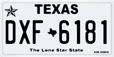 TX license plate DXF6181