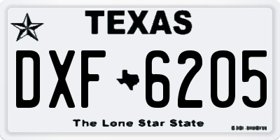 TX license plate DXF6205