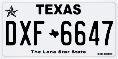 TX license plate DXF6647
