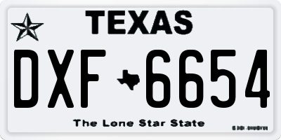 TX license plate DXF6654