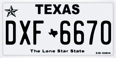 TX license plate DXF6670