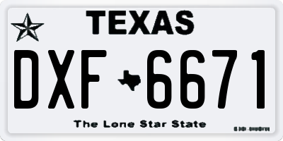 TX license plate DXF6671