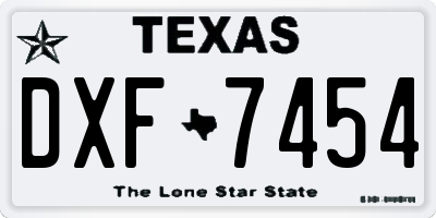 TX license plate DXF7454