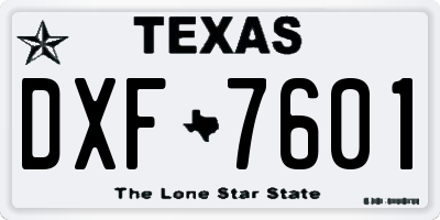 TX license plate DXF7601