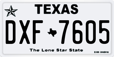 TX license plate DXF7605