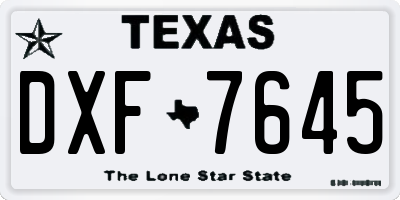 TX license plate DXF7645