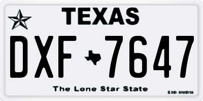TX license plate DXF7647