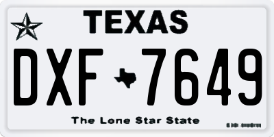 TX license plate DXF7649