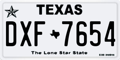 TX license plate DXF7654