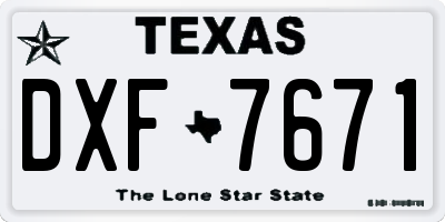 TX license plate DXF7671
