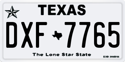 TX license plate DXF7765
