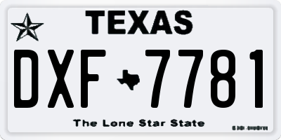TX license plate DXF7781