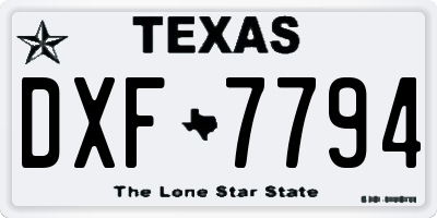 TX license plate DXF7794
