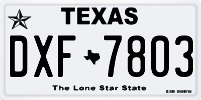 TX license plate DXF7803