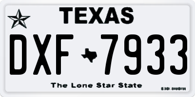 TX license plate DXF7933