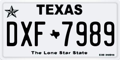 TX license plate DXF7989
