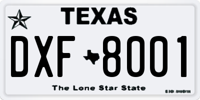 TX license plate DXF8001