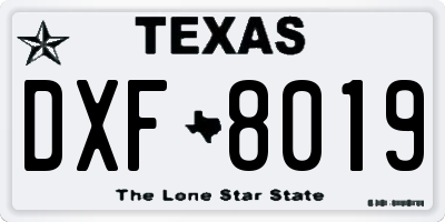 TX license plate DXF8019