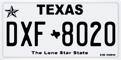 TX license plate DXF8020