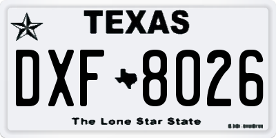 TX license plate DXF8026