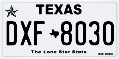 TX license plate DXF8030