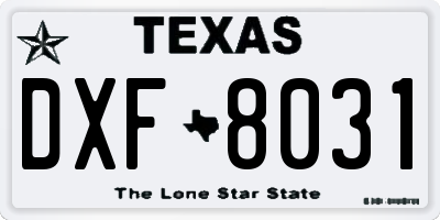 TX license plate DXF8031