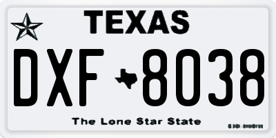 TX license plate DXF8038