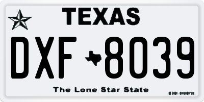 TX license plate DXF8039
